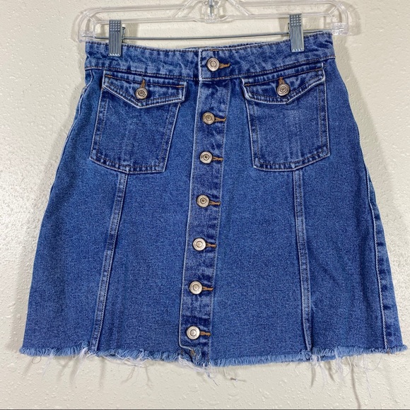 Zara Dresses & Skirts - Zara TRAFALUC  Authentic denim SKIRT Mini metal Button down front frayed…